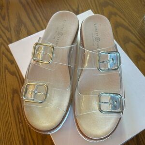 Chinese Laundry vinyl clear platform sandal